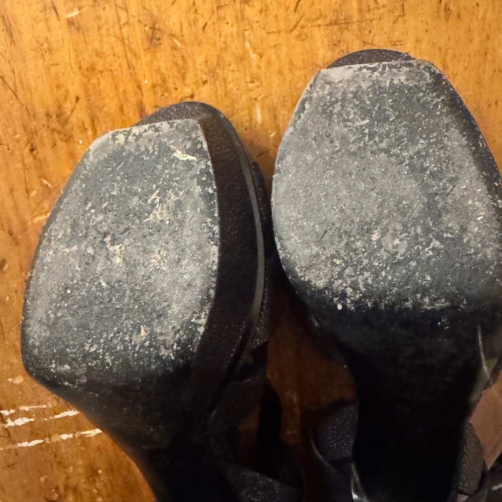YSL Saint Laurent Tribute Black Grained Leather Platform High Heel Sandals - Picture 8 of 10
